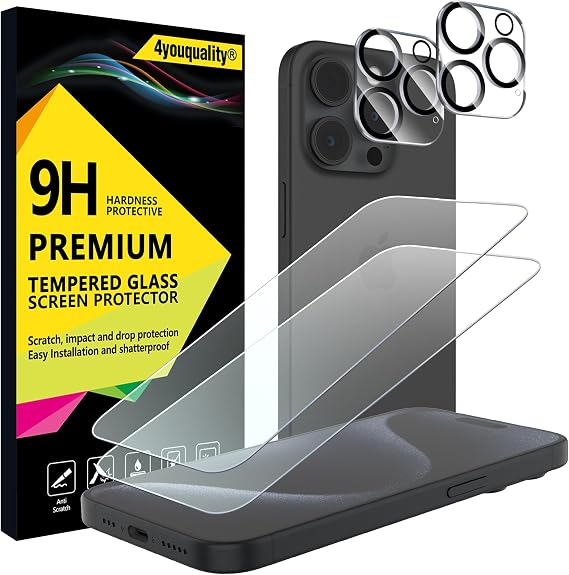 4youquality 4-In-1 for iPhone 15 Pro Screen & Camera Lens Protector