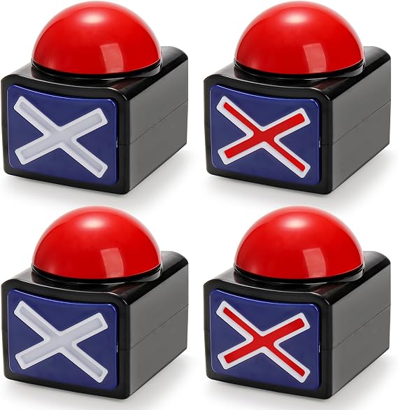 Cididu 4 Pack Game Answer Buzzers, Answer Button Props for Game Show, Trivia Quiz Got Talent Buzzer, Buzzer Alarm Buttons with Sound and Light, Party Contest Prop Perfect for Adults