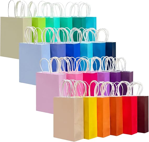 Gcardist 48PCS Medium Gift Bag 27x12x20CM with Handles Bulk Gift Bags 24 Different Senior Color Bags Multiple Uses (8x5x11Inch, Medium Size)