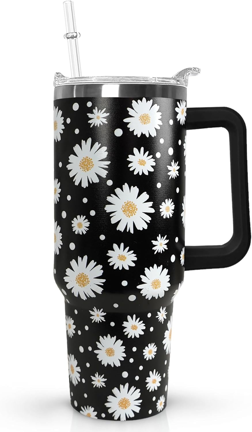 Ceovfoi 40 Oz Daisy Tumbler with Handle - Daisy Decor Travel Mug Cup for Coffee, Water, Gifts
