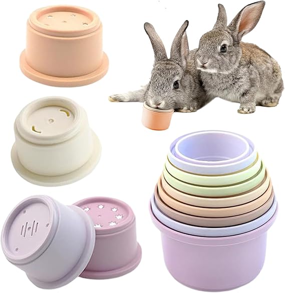 Rabbit Stacking Cups - Multi-Colored Bunny Toys of Different Sizes | Snack Cups, Enrichment Toys for Bunny, Hamster, Small Animals