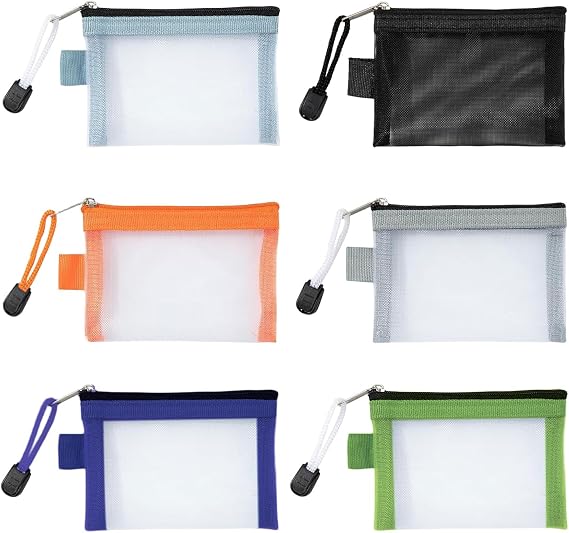 Small Toiletries Pouch with Zip, Mesh Zipper Pouch for Travel, 6 Pcs