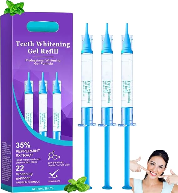 Teeth Whitening,Teeth Whitening Gel,3 PCS Gentle Teeth Whitening Gel Refills (3x3ml) Enamel-Friendly Formula with 35% Peppermint Extract,Brightens Smile & Adds Shine, Safe for Daily Care