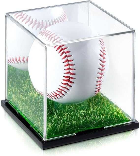 Baseball Display Case, Acrylic Baseball Case for Display, UV Protected Baseball Display Box for Memorabilia Baseball, Autographed Softball Clear Display Case with a Mirror and Turf Stand-Black(1PC)