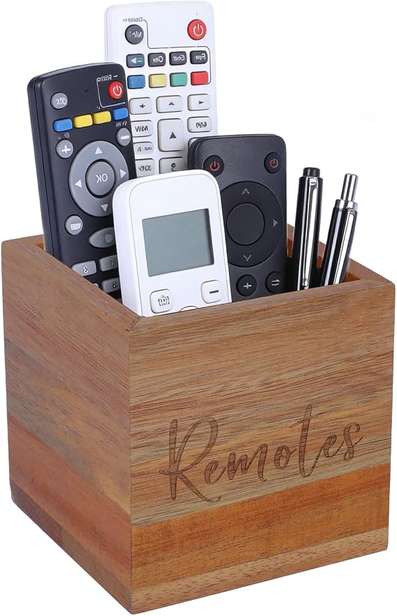 Wooden Remote Control Holder - TV Remote Holder & TV Controller Holder, Solid Wood Desk Organiser Tidy for Remotes/Stationery/Cosmetics, Living Room/Bedroom/Office