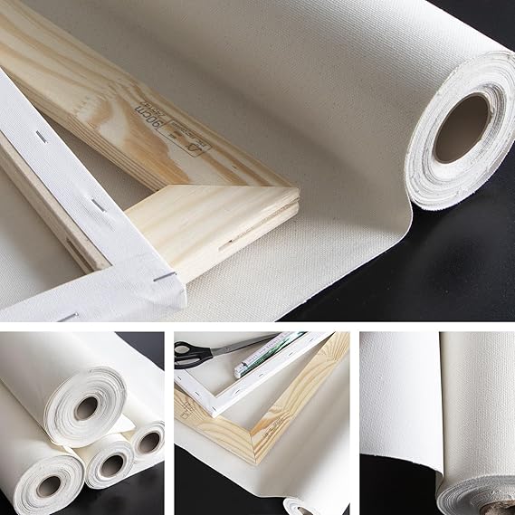 Canvas on a Roll 1 m x 10 m for Painting 280/gm² Thick Double White Primed - Tear-resistant Ready-to-Paint Artist Canvas XXL Canvas Sold by the Metre Made of 100% Cotton with Fine Painting Cloth Fabric Structure