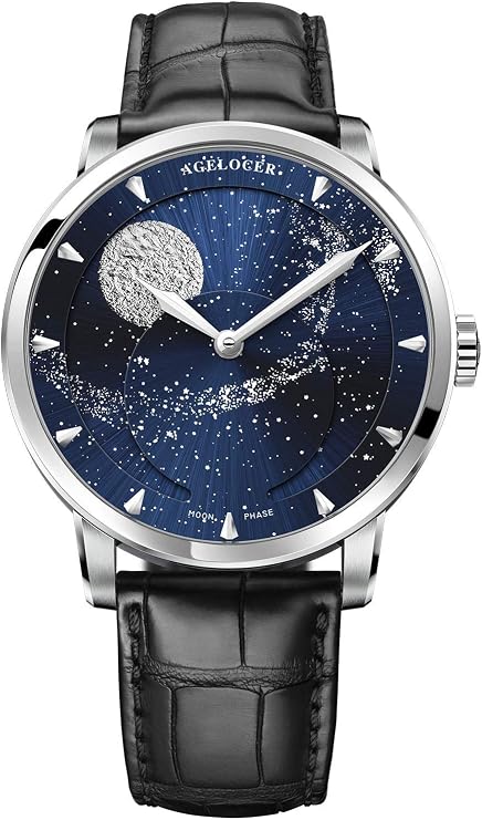 AGELOCER Men's Top Brand Blue Moon Phase Mechanical Masculine Fashion Luxury Wrist Watch (RI:6404A1), RI:6404A1, Mechanical