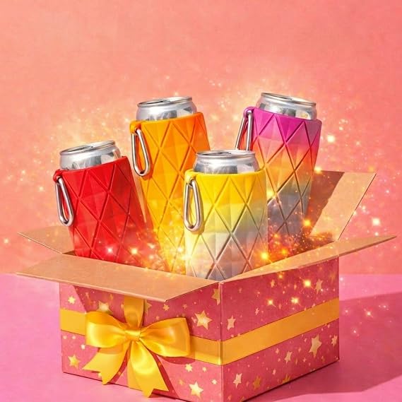 Bira Çorabı,Bira Kılıfı,İçecek Kılıfı, 500 ml Şişe ve Teneke için, Karabinalı, Sürpriz Renkler, 4 Adet Set (Elmas Desen)