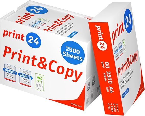 print24 Printer Paper Copier Paper 2500 Sheets 5 x 500 A4 Premium Brilliant White CIE 160 Test Winner PEFC Certified