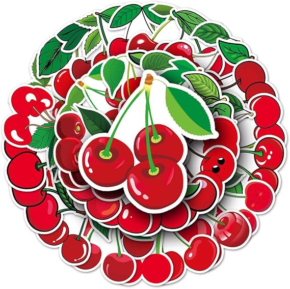 Cherry Stickers | 50 Pcs Cherry Pellet Waterproof Vinyl Decals for Water Bottles Portable Luggage Cup Computer Mobile Phone Skateboard