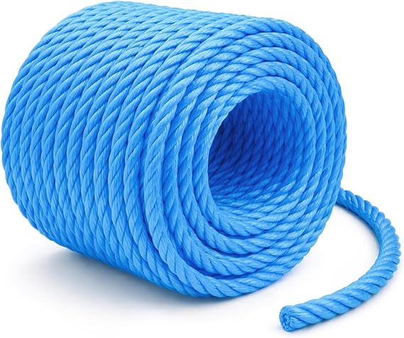 Flatro Blue Polypropylene Rope 30 Meter Long 10mm Strong Cord 885kg Breaking Load Capacity | Hard Wearing 3-Strand Strong Rope | Best for Tarpaulin Strapping Items Cargo Boating | Washing Line