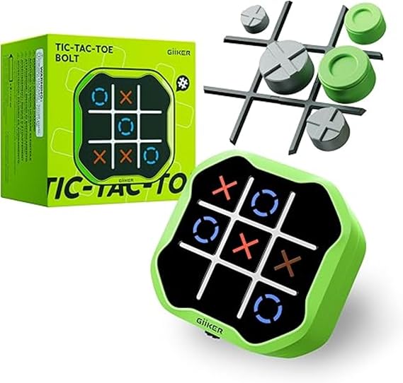 GiiKER Portable Tic Tac Toe Bolt Game Console, 3 in 1 Portable Puzzle Game, Screen Free Play, Mini & Compact, Green