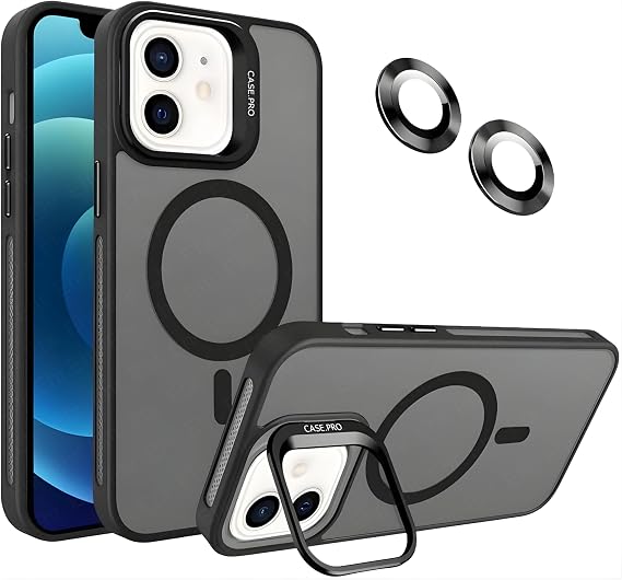 Ehr. iPhone 11 ile Uyumlu Magsafe Wireless Şarj Özellikli Kamera Standlı Lüks Mat Silikon Kılıf [Lens Koruyucu Hediyeli] (Siyah, iPhone 11)