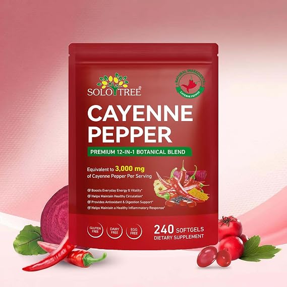 Cayenne Pepper Softgels | Gentle 12-in-1 Botanical Blend in Easy-to-Take| Plant-Based Herbal Complex for Daily Routine Use | Natural Origin Formula | 240 Count