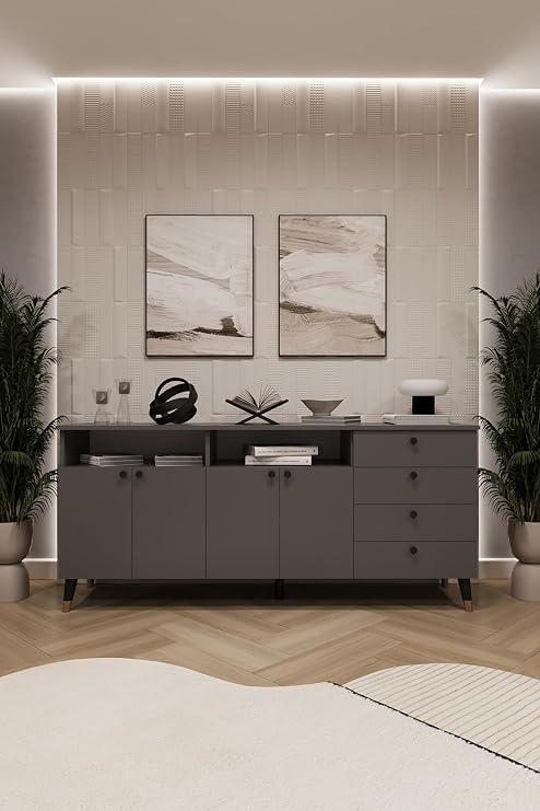 ASRA TREND Koyu Gri KNSL-06 Konsol TV Ünitesi Salon & Yemek Odası Büfesi 180x80x45 cm%100 MDFLAM