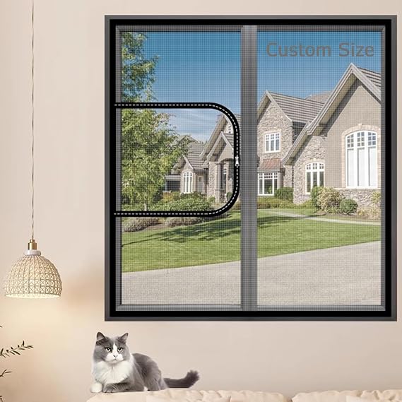 Custom Size Cat Protection Window Mesh Cat Safety Net | Fly Screen Self-Adhesive Netting, Anti-Mosquito Insect Window Net, with Zipper, Balcony Window Screen Mesh