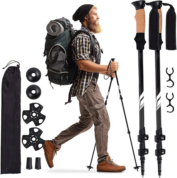 Hiking Trekking Poles, 2 Pack Lightweight, Collapsible Walking Poles for Snowshoe & Backpacking Gear, Walking Sticks for Hiking, 7075 Aluminum with Cork Grip