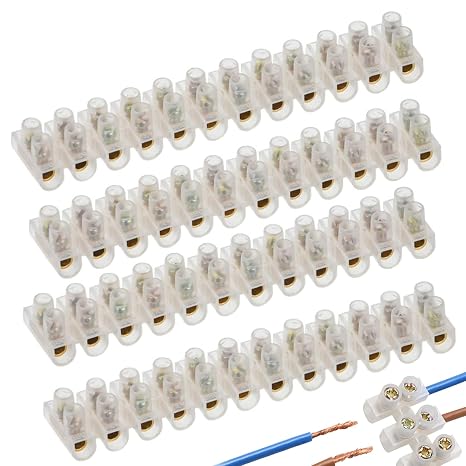 4 Pack 3A 12 Way Electrical Connector Blocks, 3 Amp 12 Way White Terminal Block Strip, Screw Type Choc Block Terminal Strip, Flathead with Easy Attachment Holes for Wiring Cable