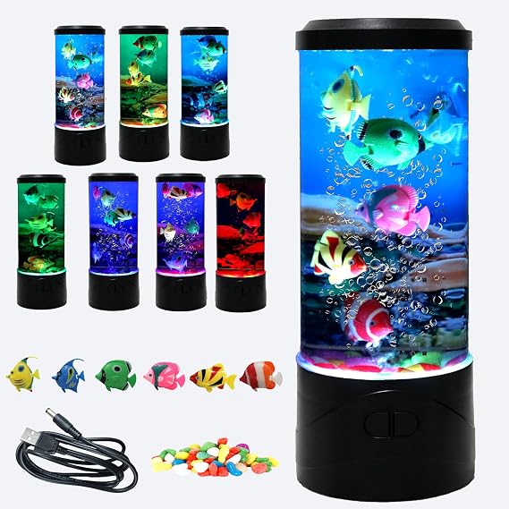 Mini Bubble Fish Lava Lamp,Fake Fish Tank Aquarium Lamp,Multi-Color Changing Aquarium Light with 3 Artificial Fish Night Lights-for Home Office Living Room Decor Gifts for Kids Adults (with 6 fishs)