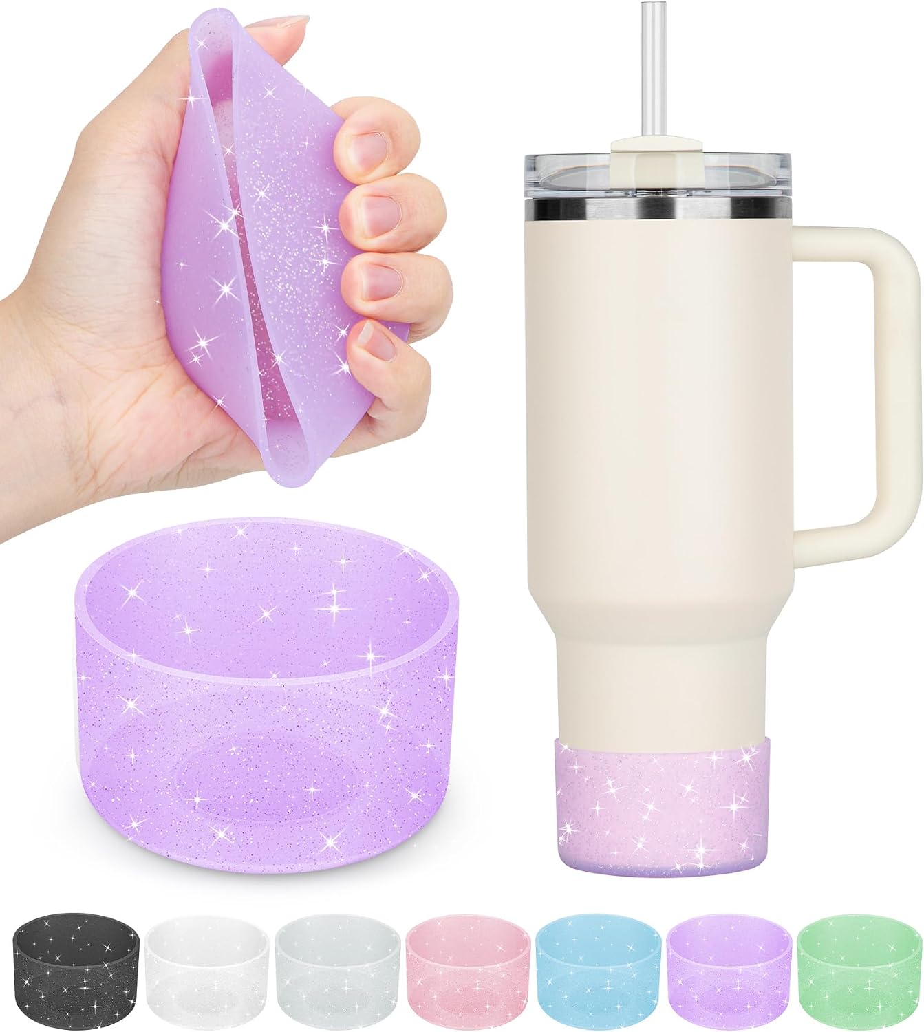 スタンレーカップ&ハイドロフラスコブーツプロテクター用シリコン2個 20~40オンス & 12~24オンス グリッター、フォグ