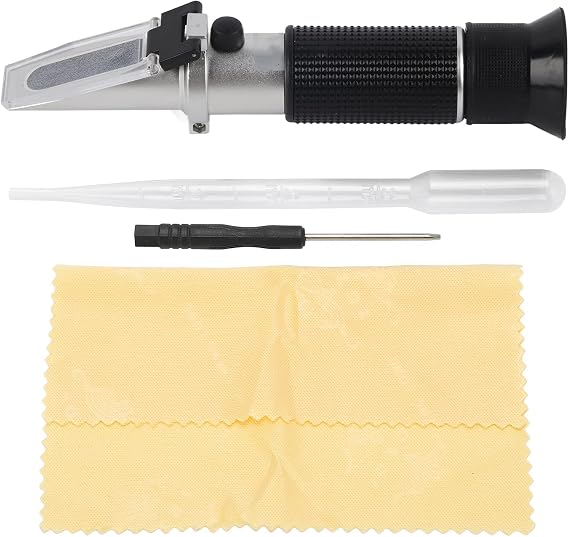 High Accuracy Liquid Concentration Tester - 2 in 1 Brix Refractometer Handheld with Prism and High Definition Eyepiece - Lightweight Portable Optical Instrument with Non Slip