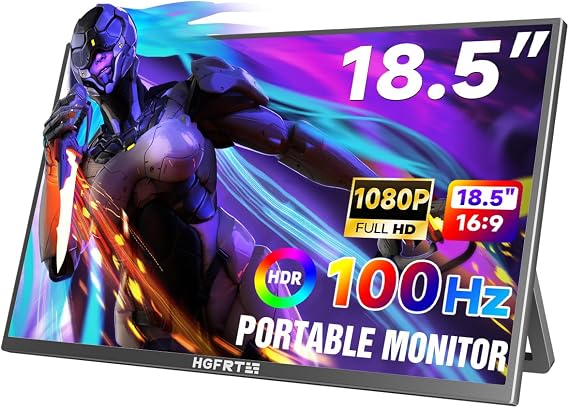 Portable Monitor 18.5 Inch 1080P IPS Portable Gaming Monitor 100Hz 100% sRGB USB-C HDMI Adjustable Kickstand & VESA Speakers Portable Screen for Laptop PC Mobile Phone PS4/5 Xbox