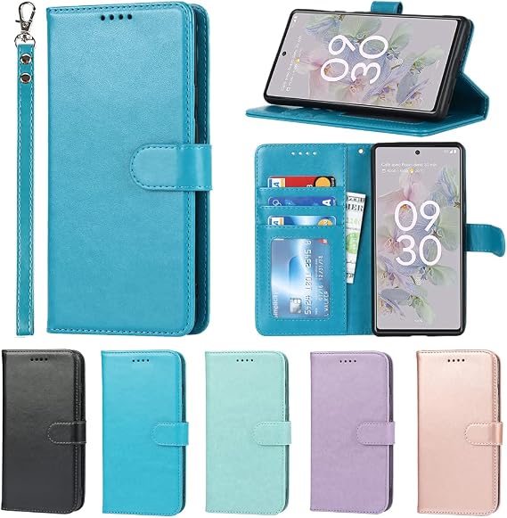 Eastwave Google Pixel 6A Case, Google Pixel6A Folio Pixel 6a google Wallet Type Cover Case with Strap, PU Leather, Card Storage, Horizontal Stand, Function, Bright Colors, Built-in Magnet- Navy