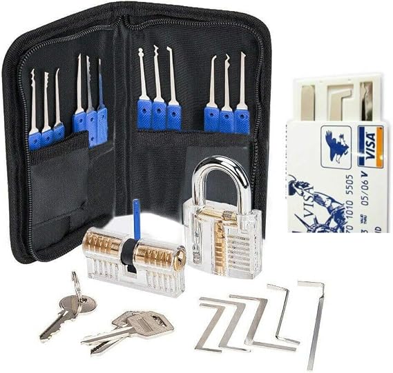 30 Pieces Lock Picking Tool Set With 2 Transparent Training Locks and Updated Version Card Kit - 4 Training Levels for Beginner and Locksmith