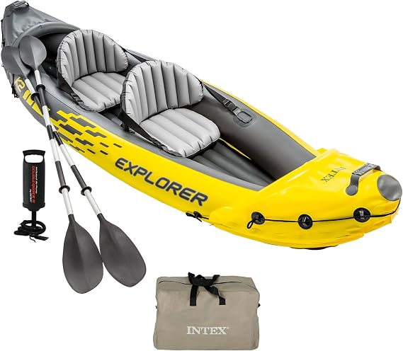 Intex Explorer K2 Kayak, 2-Person Inflatable Kayak Set with Aluminum Oars and High Output Air Pump