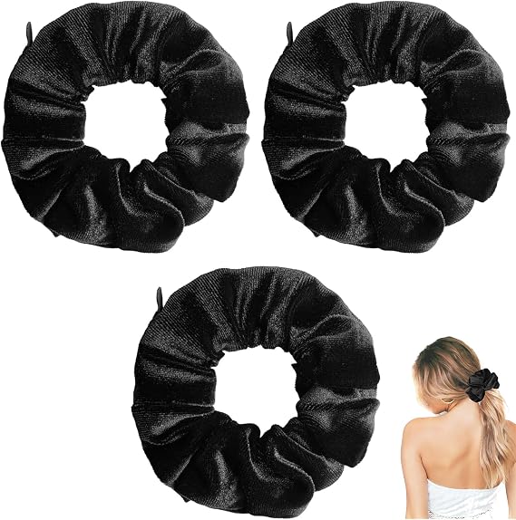 3 PCS Scrunchie With Zip Pocket, Stash Scrunchie, Velvet Scrunchies for Women, Hair Ties, Velvet Headbands With Zip, Soft Ponytail Holders for Curly Hair With Ball Head