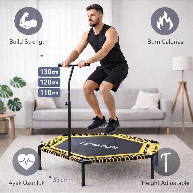 Leyaton Profesyonel 135 cm Delux Tutmalı Step Trambolin, Siyah, Çocuk/Yetişkine Uygun