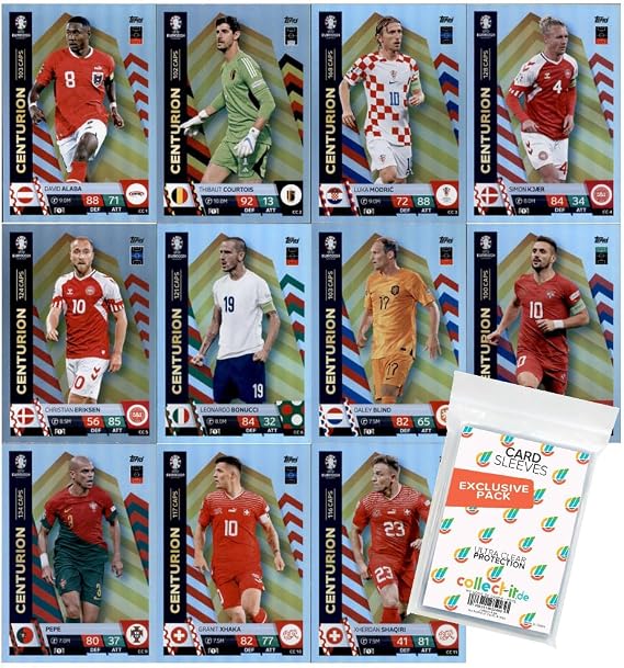 Bundle with Match Attax UEFA Euro 2024 Germany - All 11 Centurion + Exclusive Collect-it Sleeves
