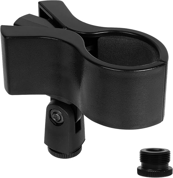 GEEKRIA for Creators Universal Microphone Clip Holder, Adjustable Mic Mount with 5/8" Male to 3/8" Female Screw Adapter, Compatible with Audio-Technica AT2020, Shure SM58S (Black)