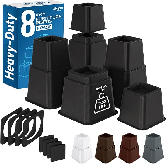 8 Pack Utopia Home Adjustable Bed and Furniture Raiser - Black