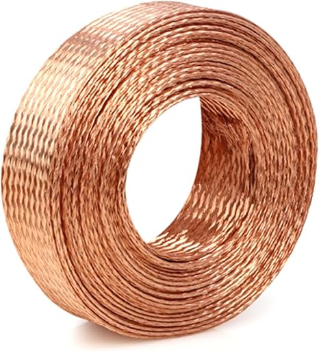 5M Flat Copper Braided Grounding Strap, Flexible Earth Braid Ground Cable 5-30mm Width for Electrical Connection(Width 6mm)