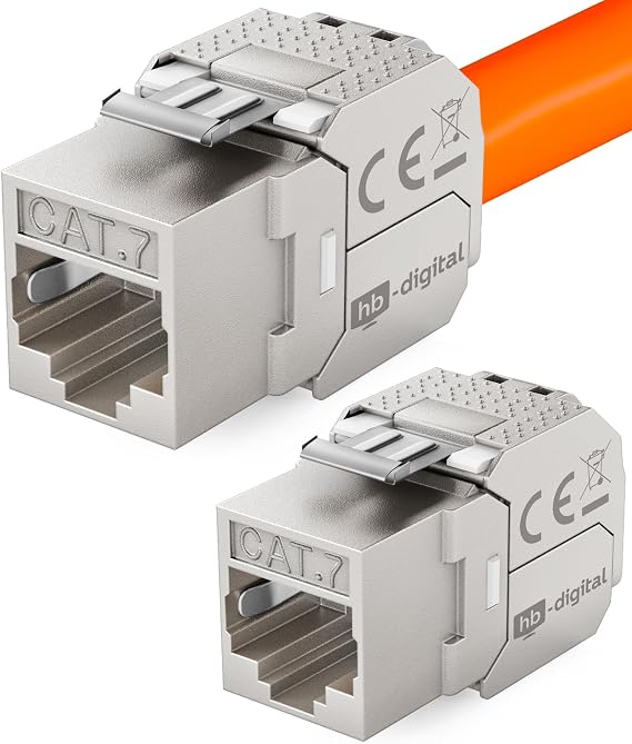 hb-digital 2x CAT 7 Keystone Module Jack RJ45 Connector 1000MHz 10Gbit/s Fully Shielded LSA CAT 5e/6/6a/7 Ethernet LAN Cable