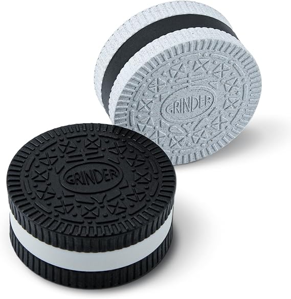 2 Grinders, 2.2" Spice Grinder, Stronger Grip, Cookie Shaped Design Grinder White & Black