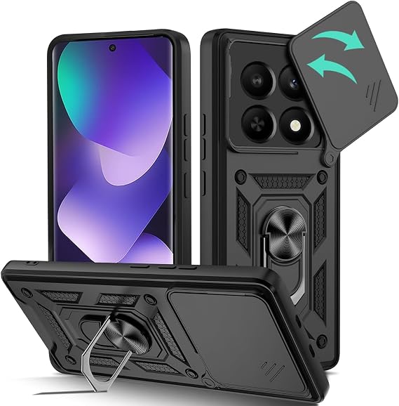 Microcase Xiaomi POCO M8 / Redmi Note 15 5G ile uyumlu QUBEC Serisi Kamera Kapaklı Yüzük Standlı Kılıf-AL5117