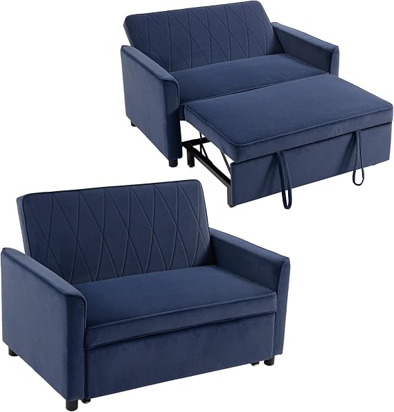 HOMCOM 2 Seater Sofa Bed 3-in-1 Pull Out Sleeper Loveseat Sofa Dark Blue