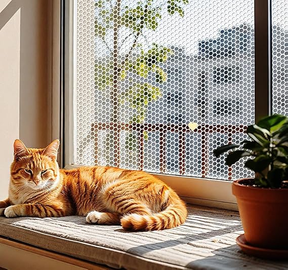 Plastic Fence Mesh Cat Safety Net,White Anti-Fall Balcony Protection Guard Window Isolation Netting,Reinforced Stair Patios Balcony Railing Mesh (1.2cm Hole Spacing,50x200cm)
