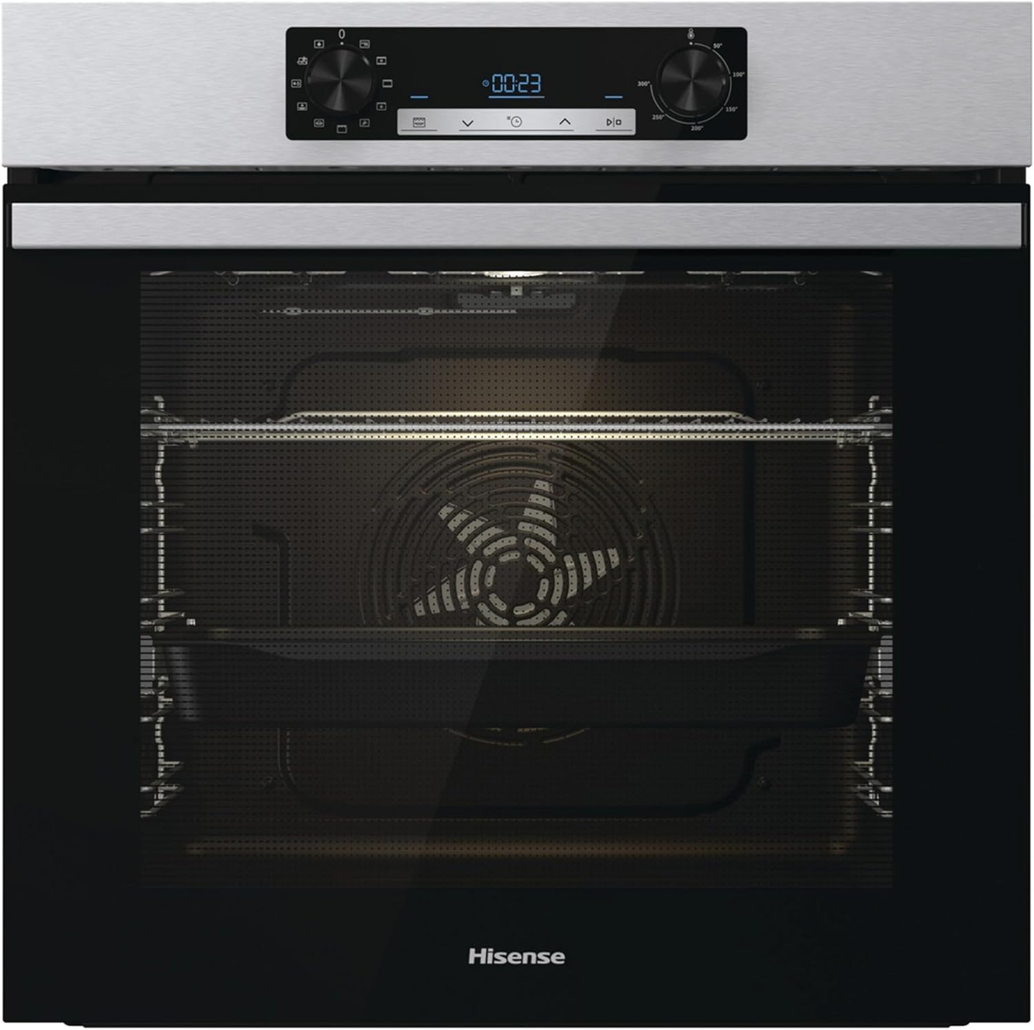 Hisense BI62216AXE2 - Horno Hidrolitico, Clase A, Guía Telescópica, Gran Capacidad 77L, Cocción Simultánea x5, Doble Grill, Calentamiento Rápido, Inox [Clase de eficiencia energética A]