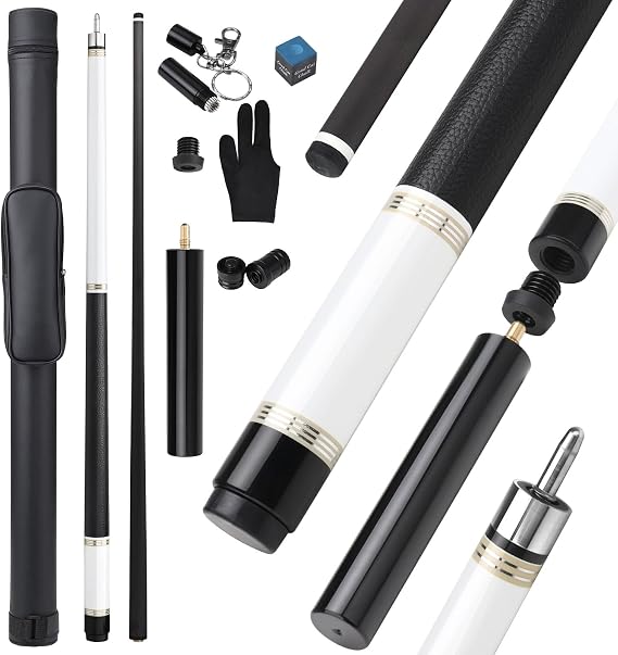カーボンファイバープールキュースティック 12.5mm チップ プロフェッショナル プールスティック 大人用 低偏向 プールキュー フルカーボン PRO テーパーシャフト、本革ラップ、ユニロックジョイント、58インチ、19オンス