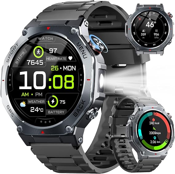Smart Watch for Men, 1.43" AMOLED Military Fitness Watch Bluetooth Calling