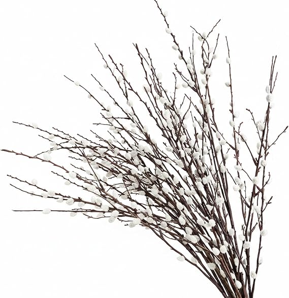 3Pcs Artificial Willow Branches, 80cm Decorative Dry Twigs with White Fluffy Buds, Realistic Pussywillow Branches for Hotel Office Home Farmhouse Decor