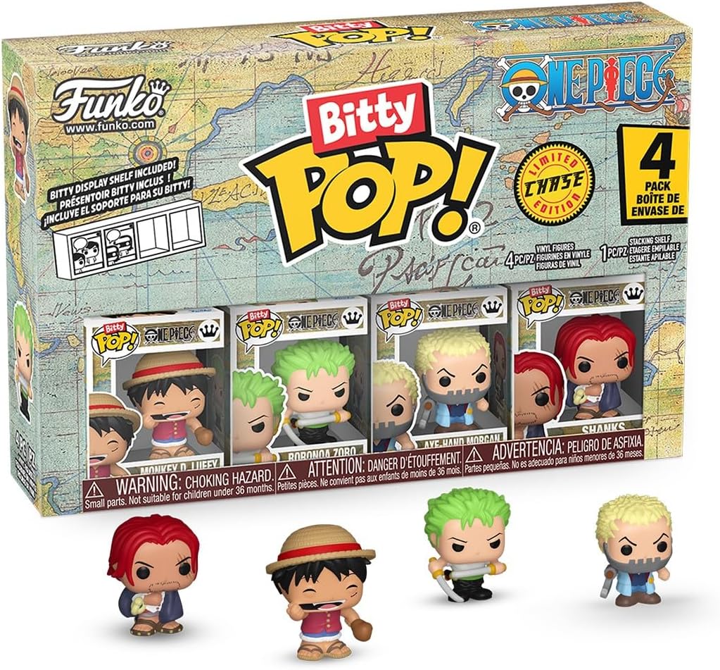 Funko Bitty Pop! 4 Pack: One Piece - Luffy - Zoro - Axe-Hand Morgan - Mystery Mini Figure - Styles May Vary And A Surprise Mystery Mini Figure - 0.9 Inch 2.2 cm Collectible