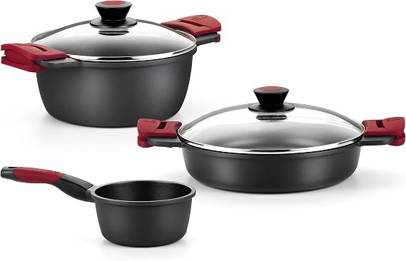 BRA Premiere 3-piece cast aluminum cookware with non-stick, suitable for all types of cookers Including induction