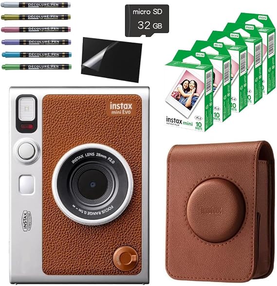 Fujifilm Evo Hybrid Instant Camera Instax Mini Evo Set of 50 with Case, Brown