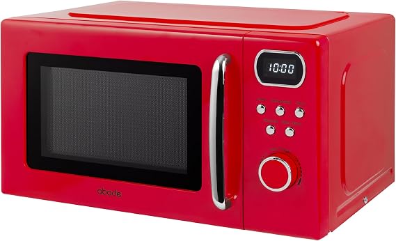 Abode Retro Microwave 20 Litre Red Digital 800W, Mirror Finish, 8 Auto Cook Settings & Defrost, 5 Power Levels AMD2004R/01
