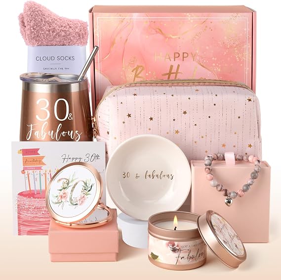 30th Birthday Gifts for Women, 30th Birthday Hampers for Her Happy 30th Birthday Pamper Gifts Basket for Wife, Mom, Sister, Friends, Coworker, 30th Birthday Gift Ideas