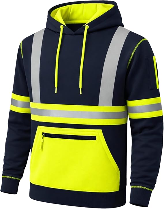 Men's Hi Vis Pullover Hoodie Workwear Safety High Visibility Sweatshirt S-3XL – Orange/Navy, Yellow/Navy, Navy/Yellow, Navy/Orange